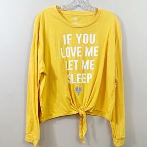 Made Right “If You Love Me Let Me Sleep” Tie-Waist Long Sleeve Yellow Top